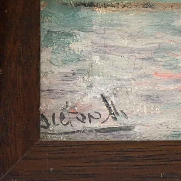 Lotto di quattro dipinti ad olio su tela e compensato raffiguranti soggetti diversi, misure max c...