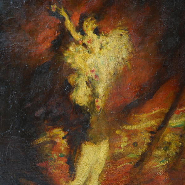 Ballerini, olio su tela, primo XX secolo, cm 77,3x63,8, entro cornice