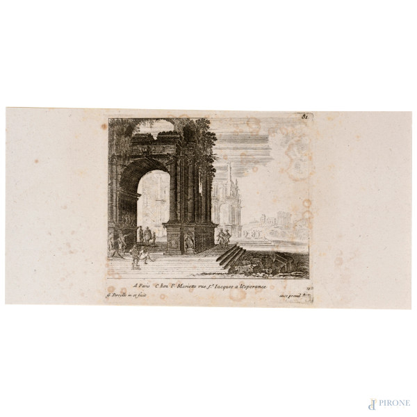 Gabriel Perelle, (1604 – 1677) Lotto di quattro acqueforti dalla serie "I paesaggi", foglio cm 16...