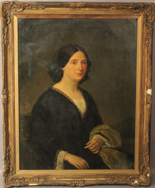 Ritratto di donna, olio su tela, cm. 100x75, XIX sec, entro cornice.