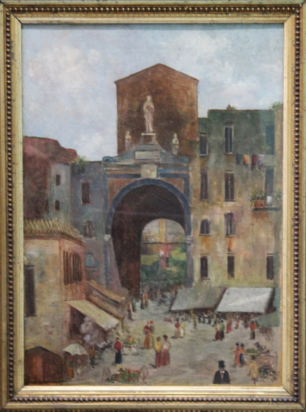 Porta Capuana, olio su tela riportata su cartone, 53x38 cm, entro cornice