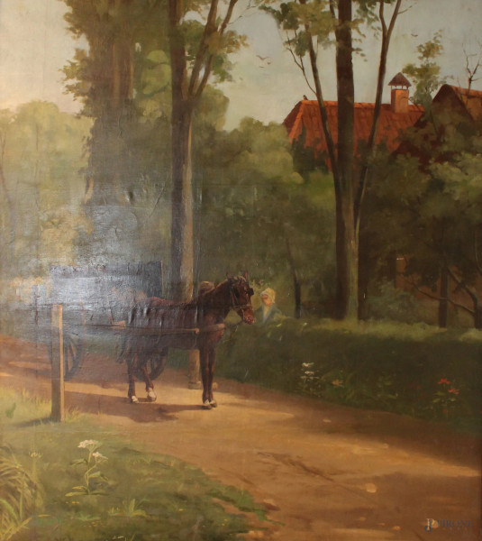 Paesaggio con carro e personaggio