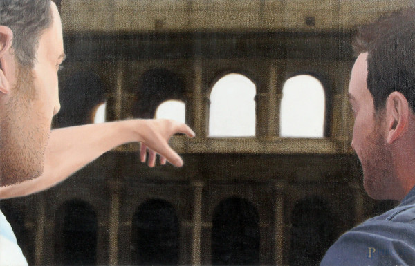 Guardando il Colosseo, olio su tela, cm.27x42, firmato e datato al retro.