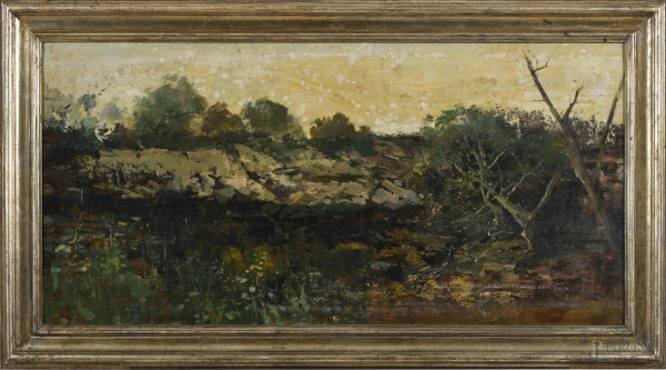Ezelino Briante (1901-1971), Rigagnolo, olio su tela, cm 60x120, firmato in basso a destra, entro cornice, (segni di usura, difetti)