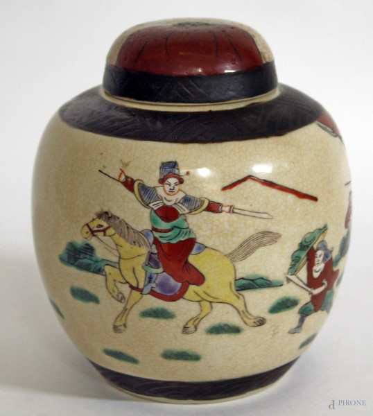 Potiche in porcellana, decoro a samurai, altezza cm.15