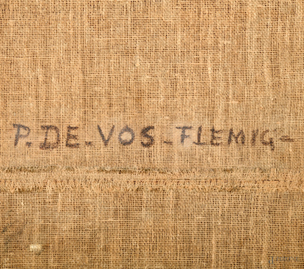 Coppia di dipinti raffiguranti paesaggi con figure, olio su tela, cm 79x99, XVIII secolo, (difett...