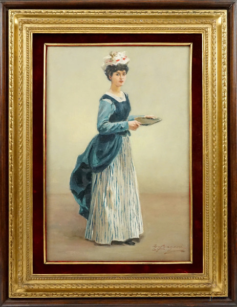 Emilio Longoni - Ritratto di donna, olio su tela, cm 41x30, entro cornice