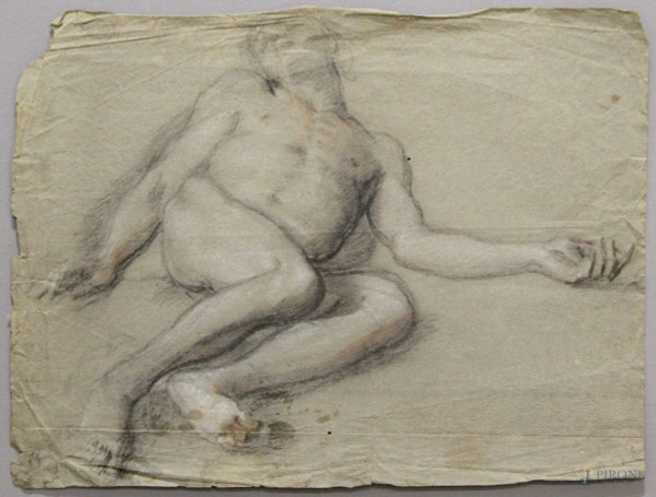 Nudo d'uomo, bozzetto a tecnica mista su carta, 29x40 cm, XIX sec.