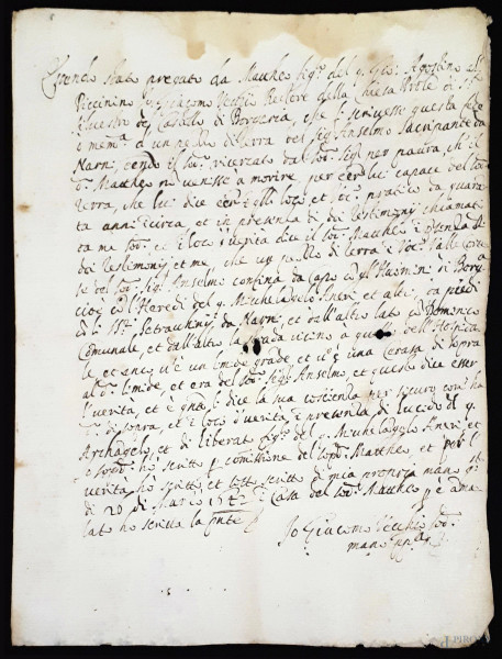 Antico manoscritto del 1642 su carta vergata e filigranata