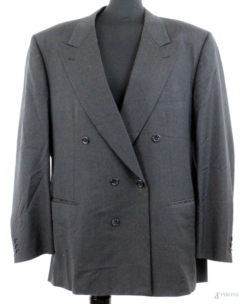 Burberry's, giacca doppiopetto da uomo color grigio scuro, un taschino e due tasche esterne, (difetti).