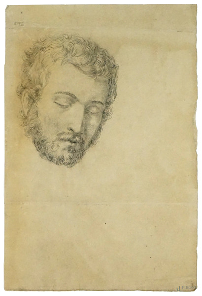 Attr.a Tommaso Minardi (1787-1871), Studio di testa, matita su carta, cm 22,8x15