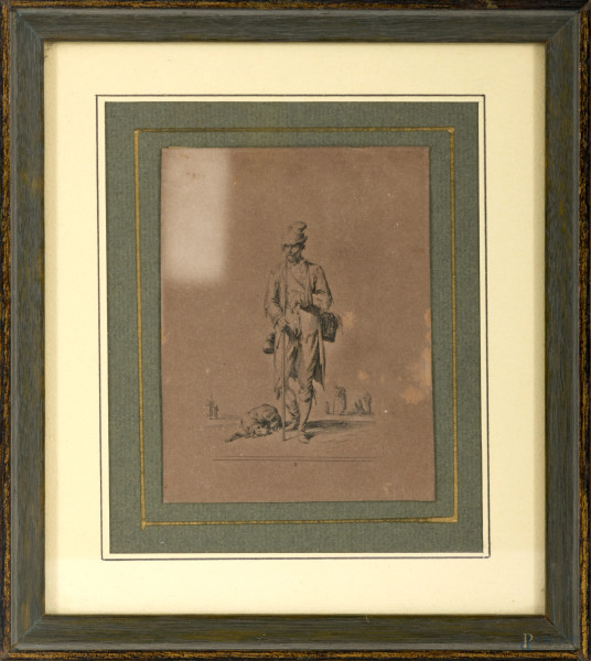 Lotto di tre stampe raffiguranti figure, XIX secolo, cm 11x8 entro cornice, (difetti)