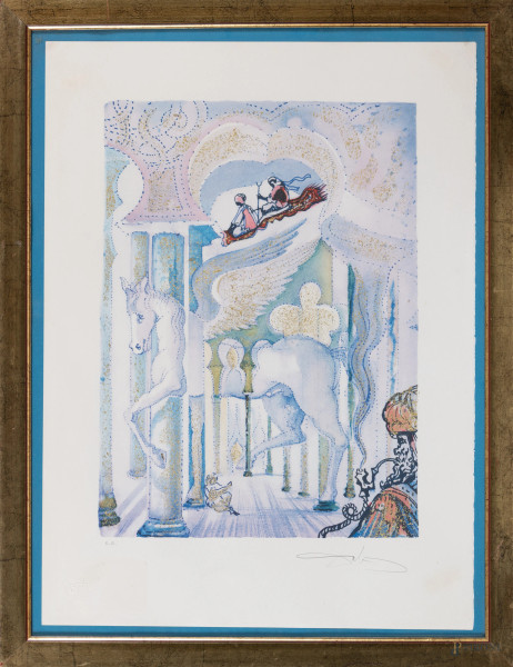 Salvador Dalì (1904-1989), Senza Titolo, litografia a colori, es. E.A., cm 79x58,5 compreso passepartout, firmato in basso a destra, entro cornice