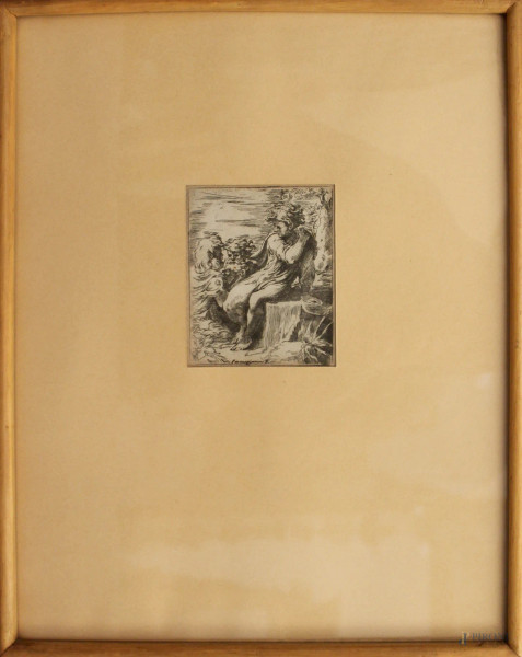 Dal Parmegianino, Susanna e i vecchioni, antica incisione, cm 12 x 9,5, entro cornice.