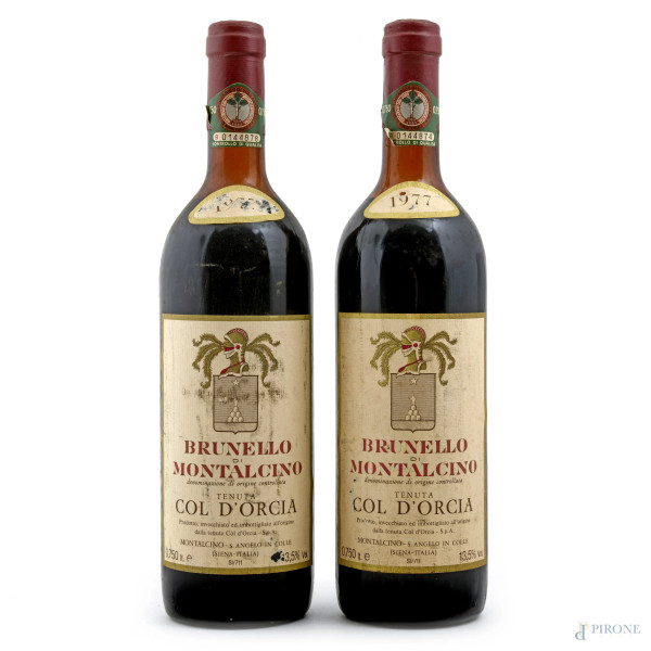 Lotto di due bottiglie di Brunello di Montalcino, Tenuta Col d'Orcia, 1977