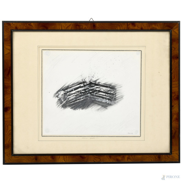 Guido Strazza (1922), Colonna spezzata, tecnica mista su carta applicata su cartoncino, cm 24x28, firmato e datato "87" in basso a destra e titolato su cartoncino di supporto, entro cornice