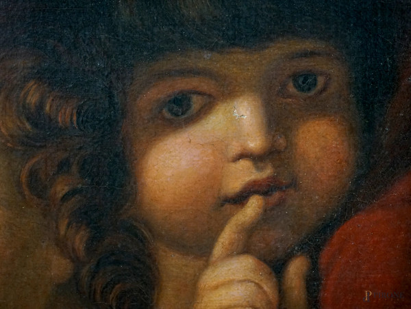 Scuola italiana del XVIII secolo, Allegoria del silenzio, cm 47,5x57,5, entro cornice