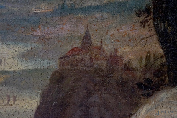 Pittore del XVII secolo, Caccia al cinghiale, olio su tela, cm 89x118