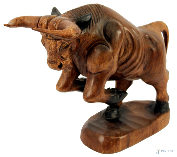 Toro scultura in legno, h. 30 cm