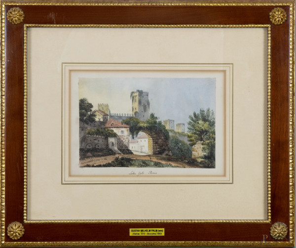 Autore del nord Europa del XIX secolo, lotto di 5 acquarelli su carta raffiguranti vedute di Roma...