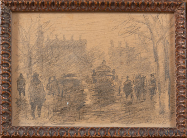 Strada di Parigi, grafite su carta, cm 17x23, datato 