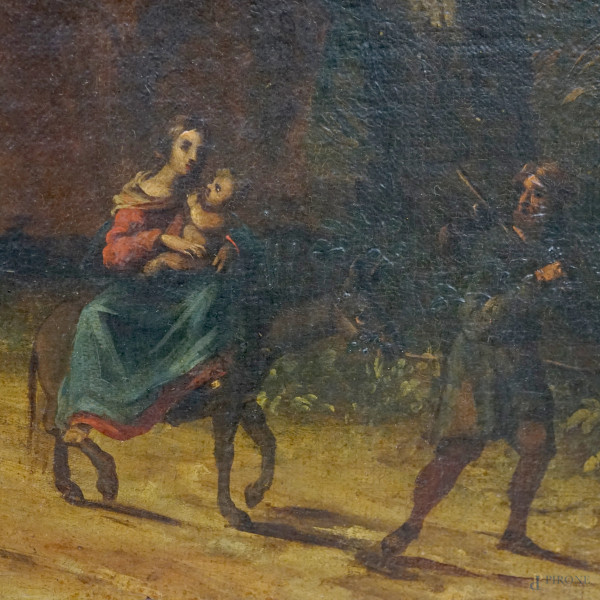 Paesaggio con la Fuga in Egitto, XVII-XVIII secolo, olio su tela, cm 74x98, entro cornice