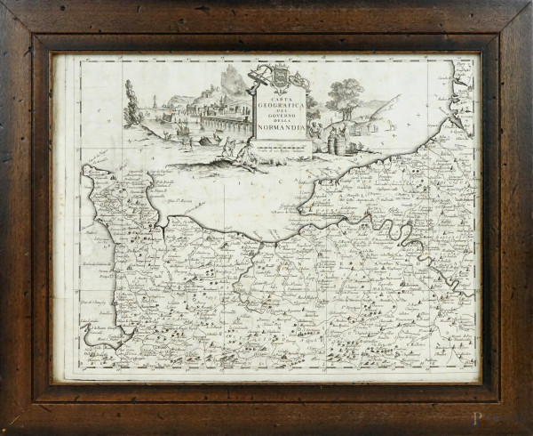 Carta geografica del Governo della Normandia, incisione, cm 35x45