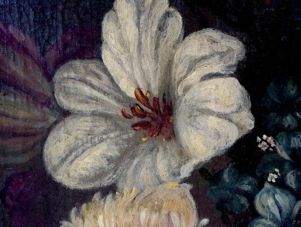 Natura morta con vaso di fiori, olio su tela, seconda metà del XVIII secolo, cm 93.5x74, entro co...