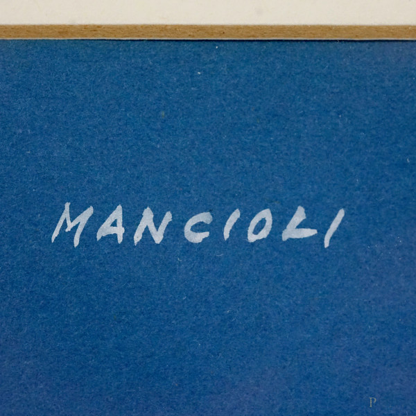 Pattinatrice, aerografo su carta, firmato in alto a destra Mancioli, misure comprese passepartout...
