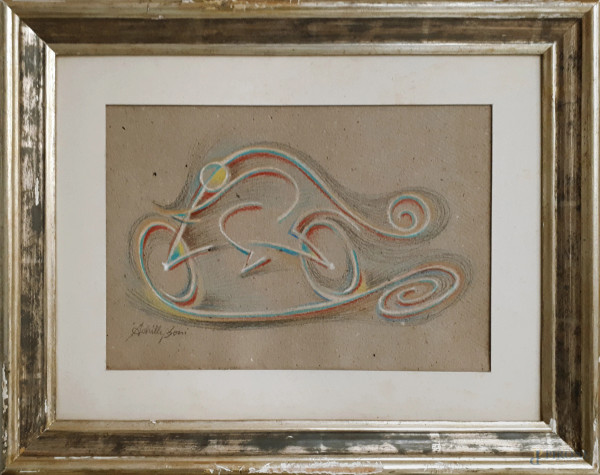 Achille Boni (XX sec.) Velociclo futurista, tecnica mista su cartone, cm 22x31, firmato in basso a sinistra, con cornice