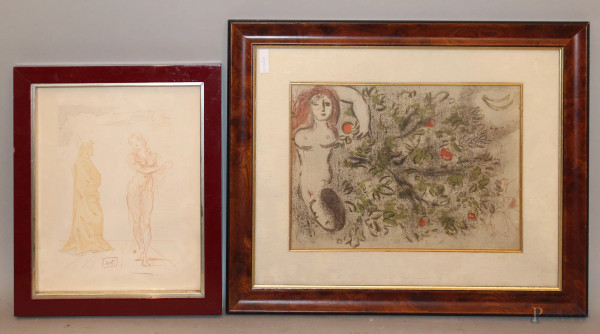 Lotto di una stampa di Chagall ed una lito di Salvador Dalì