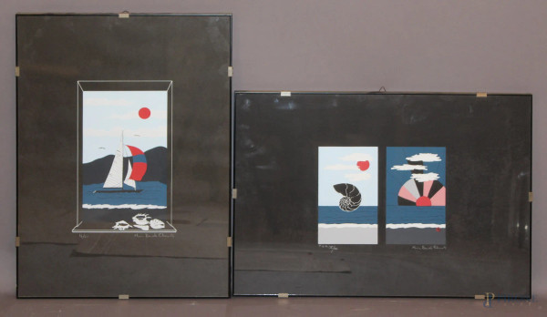 Lotto composto da due litografie raffiguranti soggetti marini, cm 50x70, entro cornici.