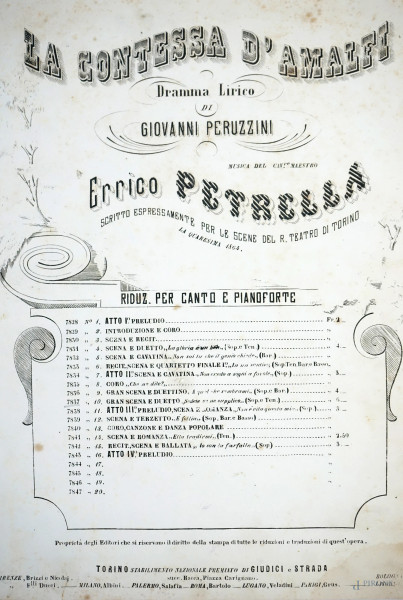 Miscellanea musicale per canto e pianoforte, Torino, Stabilimento Nazionale Premiato di Giudici e Strada, (macchie e difetti)