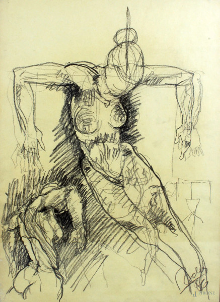 Luiz Antonio  Carvalho da Rocha - Studio per scultura, carboncino su carta, cm. 47,5 x 35.