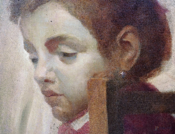 Ritratto di fanciulla, olio su tela, firmato in basso a destra, cm 48,5x38,5, entro cornice