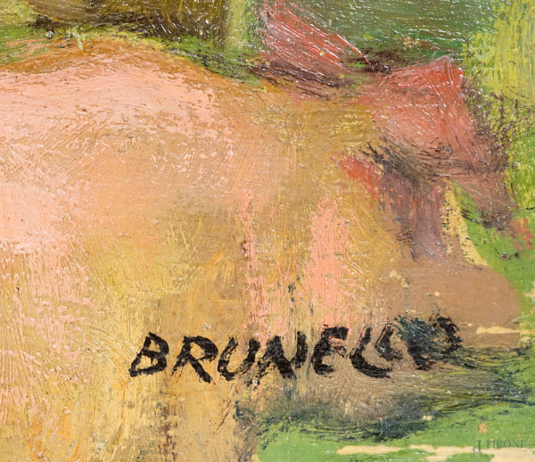 Arca di Noè, olio su compensato, firmato in basso a destra Brunello, cm 30x40