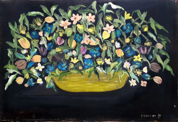 Vaso con fiori, olio su tela, cm 50x70, firmato