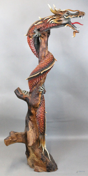 Drago, scultura polimaterica, altezza cm. 152, XX secolo.