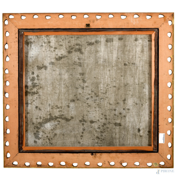 Ponte sul fiume, stampa ritoccata su tela, XX secolo, cm 70x79, entro cornice