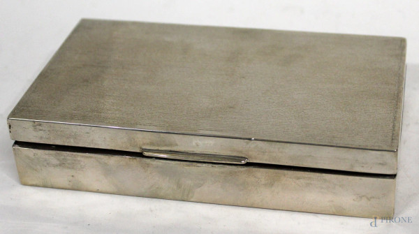 Scatola portasigari rivestita in argento, cm 3,5x17x10.