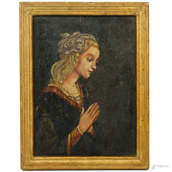 Lippina, olio su tavola, cm 18,5x14,2, copia da Filippo Lippi (Firenze, 1406-Spoleto, 1469), entro cornice