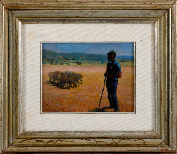 Il pastore, XX secolo, olio su compensato, cm 20x25, entro cornice