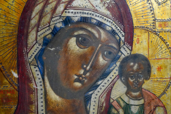 Madonna con il Bambino, Russia, XIX secolo, tempera su tavola, cm 35x31, entro cornice