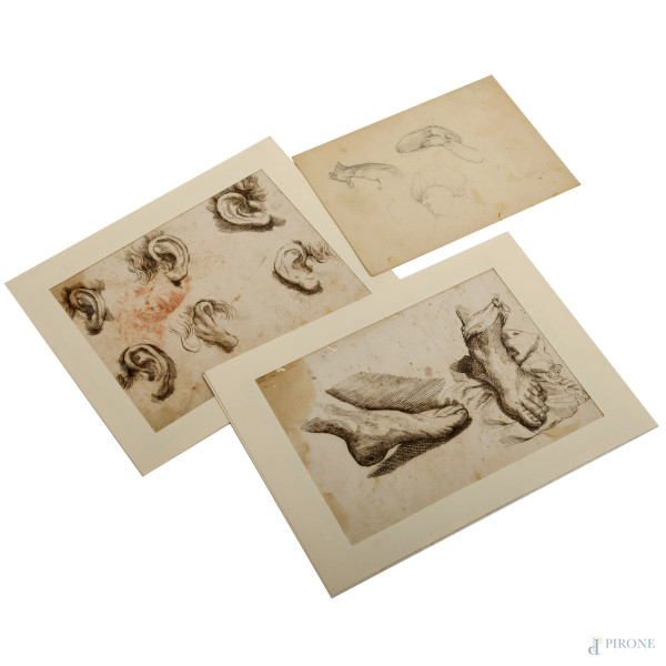 Lotto di 3 disegni, misura max cm 21,2x27,2: