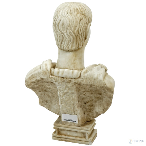 Tiberio Gemello, busto in marmo bianco, cm h 49, XX secolo