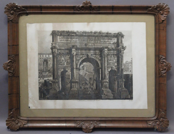 Arco di Settimio Severe, antica incisione, 52x76 cm, entro cornice datato 1835.