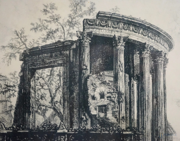 ALTRA VEDUTA DEL TEMPIO DELLA SIBILLA IN TIVOLI, MULTIPLO SU CARTA, CM 70,5X49,5, RIPRODUZIONE DA...