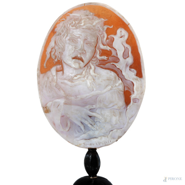 Lotto di otto cammei in conchiglia e materiali vari, XIX secolo, altezza massima cm 15, (segni di...