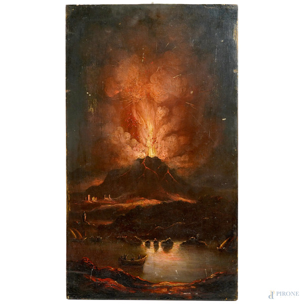 Eruzione dell'Etna, XIX secolo, olio su tavola, cm 46,3x27