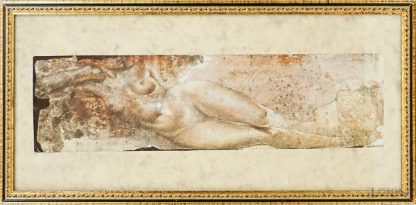 Elvio Marchionni - Nudo femminile, tecnica mista su carta, cm 17x62,5,  entro cornice.